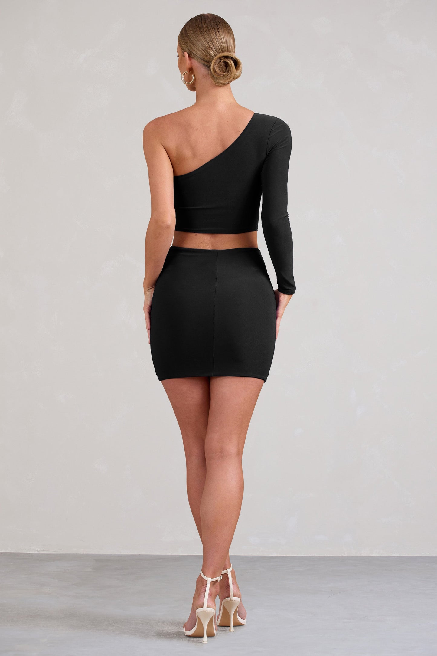 Step Out | Black Ruched Mini Skirt With Split