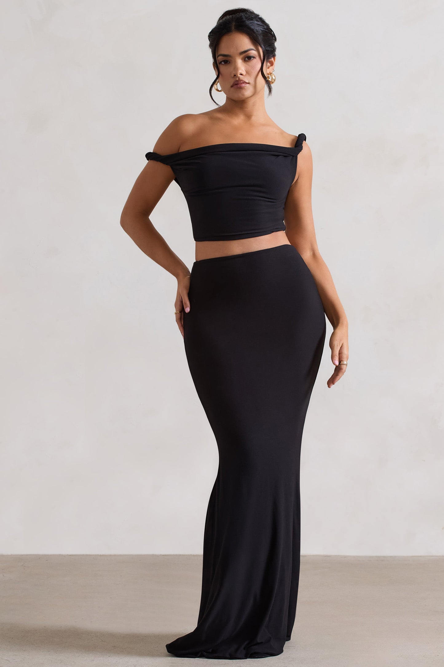 Neve | Black Gathered Maxi Skirt