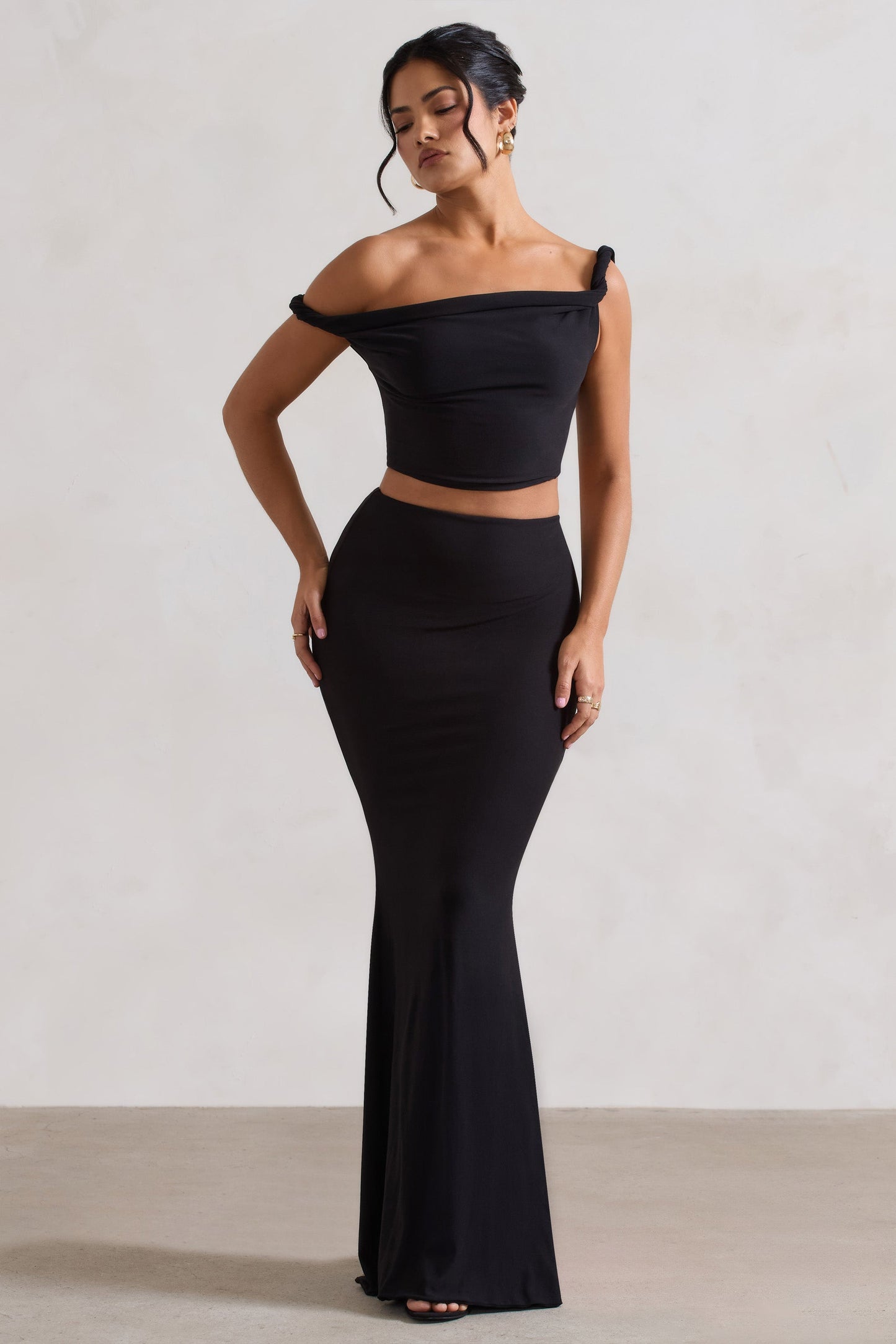 Neve | Black Gathered Maxi Skirt