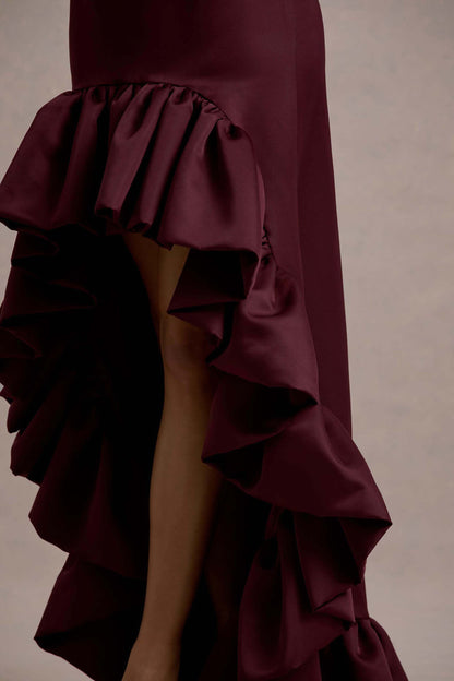 Ruby | Merlot Satin High-Low Maxi Skirt