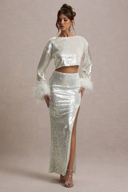 Raia | Sand Sequin Split Maxi Skirt